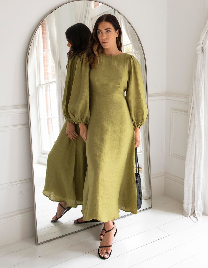 Linen Midi Dress + Minimalist Sandals