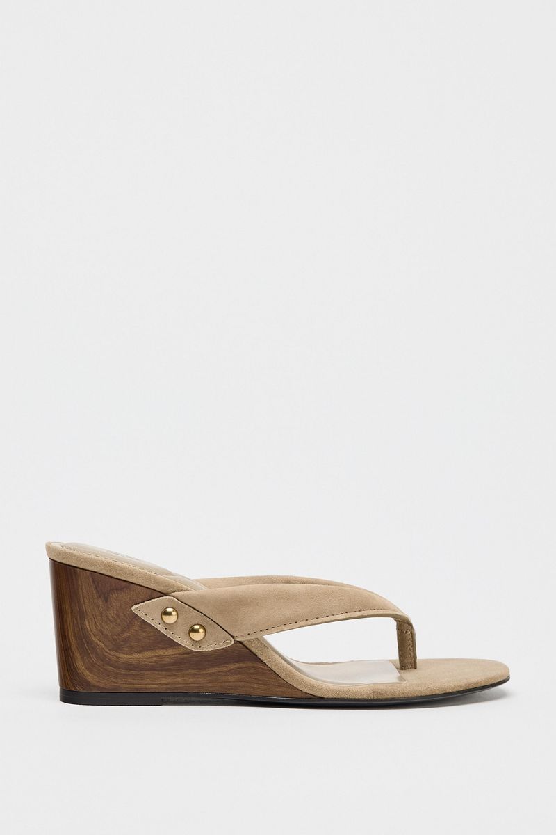 ZARA Split Leather Wedge Sandals