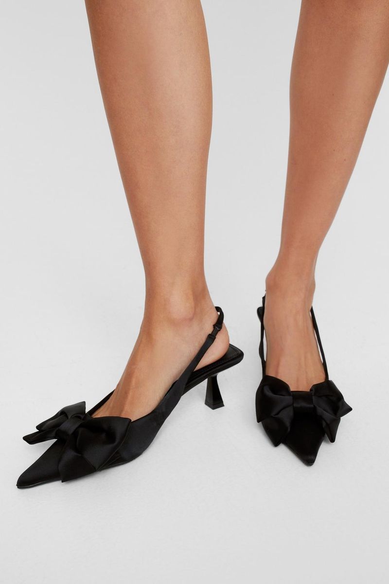 Kitten Heels in Black Satin or Mesh