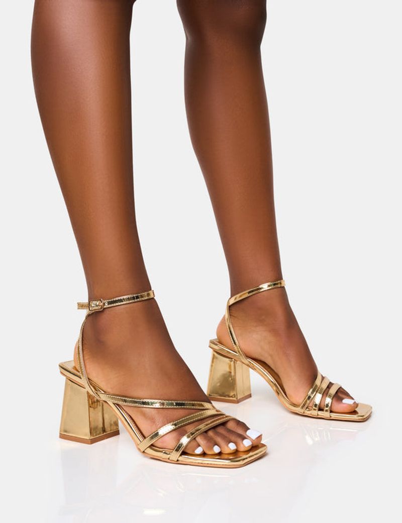 Strappy Metallic Heels in Brushed Bronze or Gold