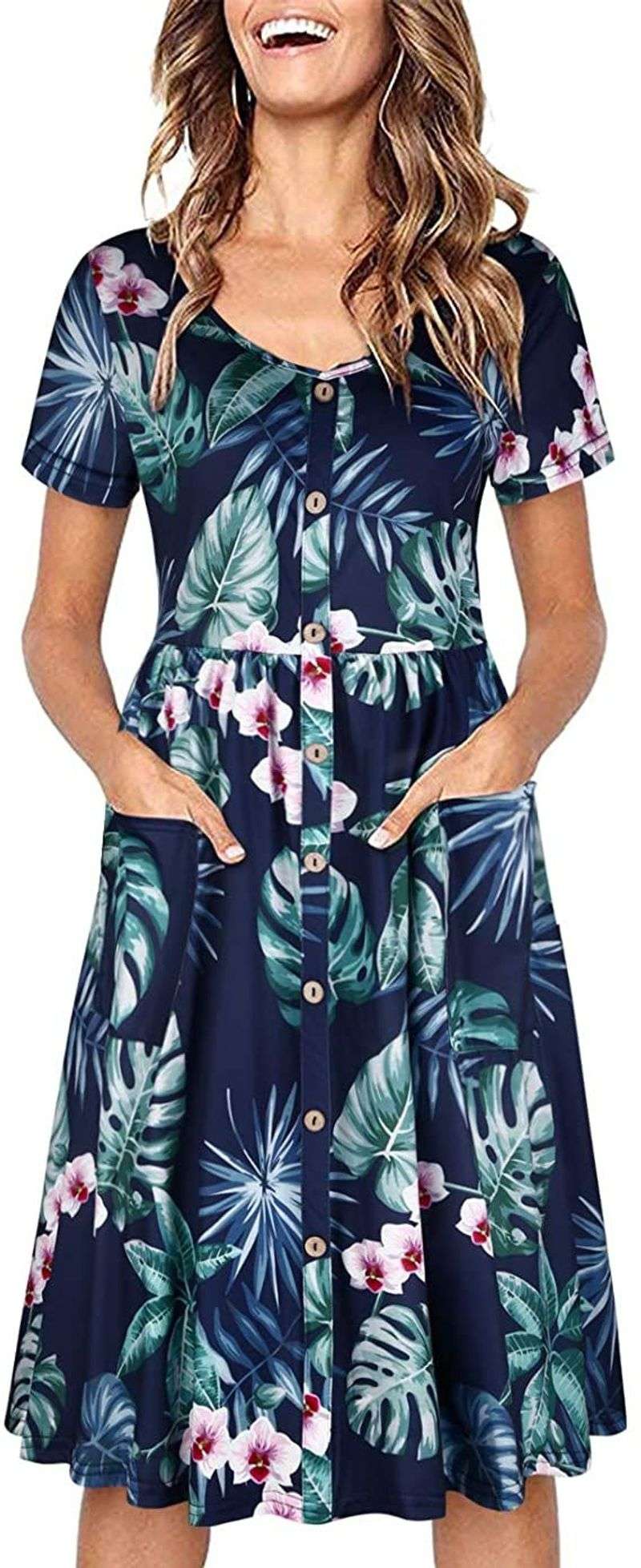 OUGES Button-Down Dress