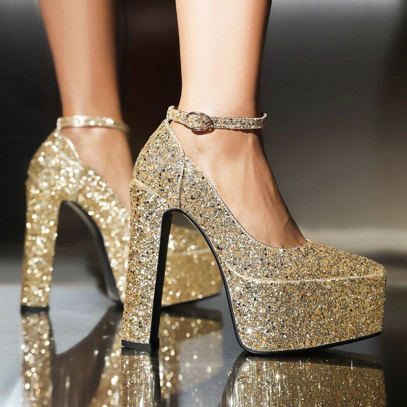 Glitter-Covered Platform Stilettos