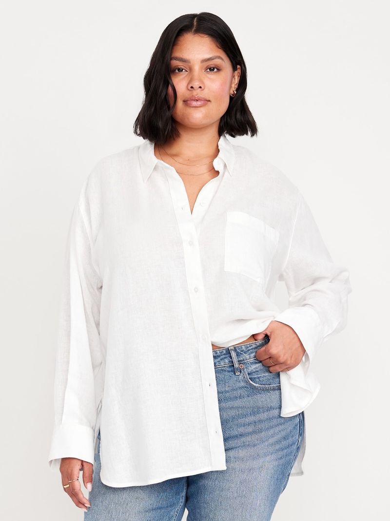 White Linen Button-Down Shirt