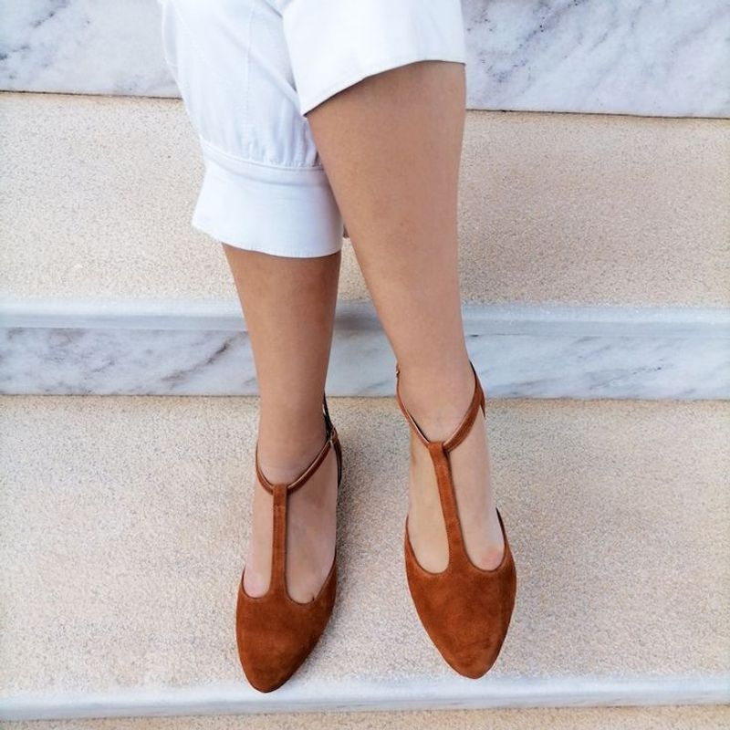 T-Strap Flats in Worn-In Cognac Leather