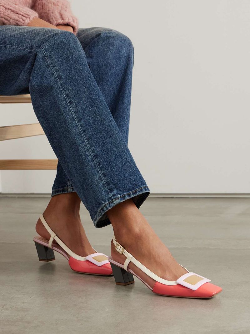 Roger Vivier Belle Vivier 45 color-block patent-leather slingback pumps