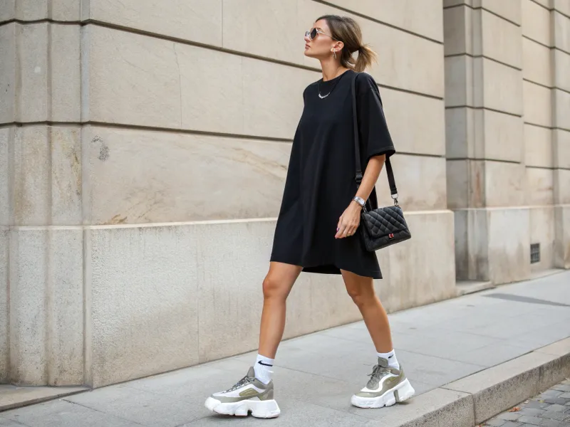 T-shirt Dress + Chunky Dad Sneakers