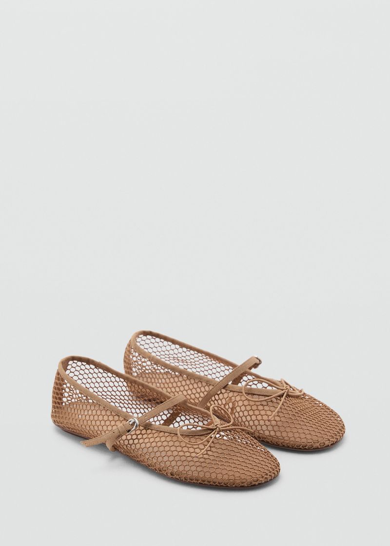 Mango Buckle Strap Fishnet Ballet Flats