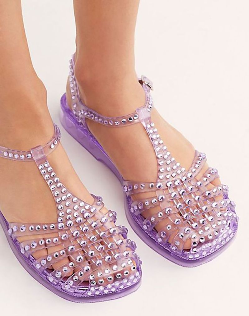 Rhinestone-Encrusted Jelly Sandals