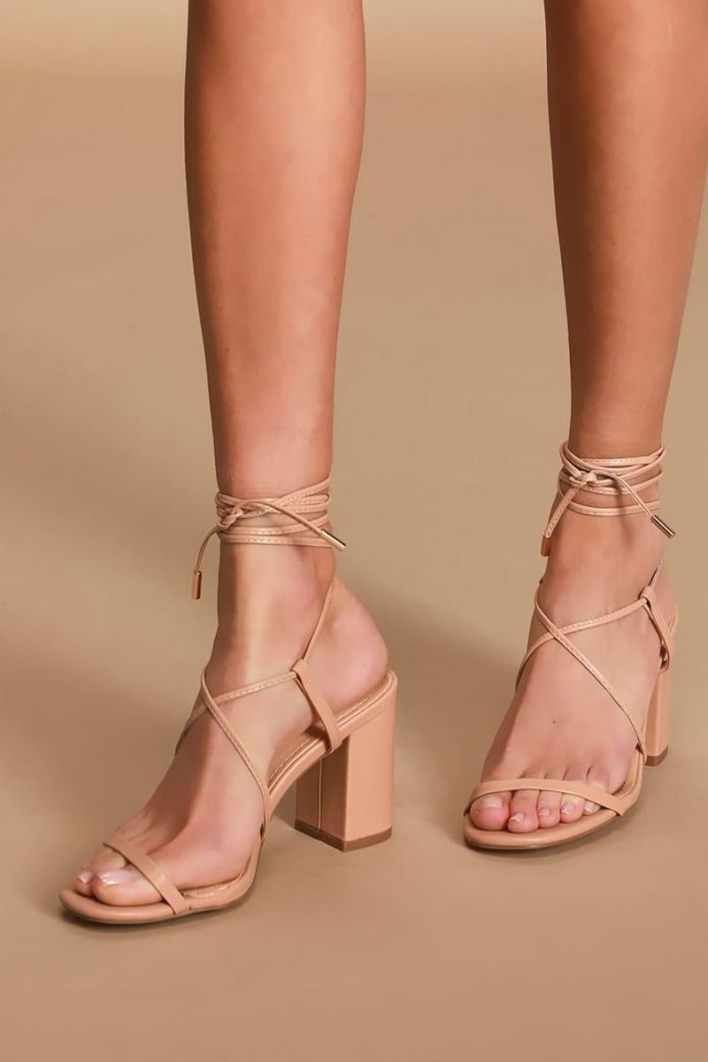 Lulus Aribaa Light Nude Lace-Up High Heel Sandals