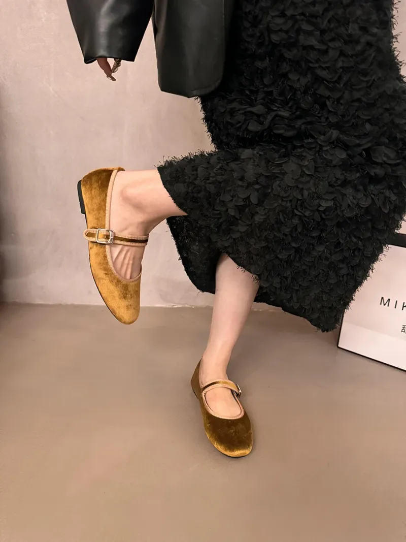 Velvet or Suede Mary Janes with a Minimalist Buckle