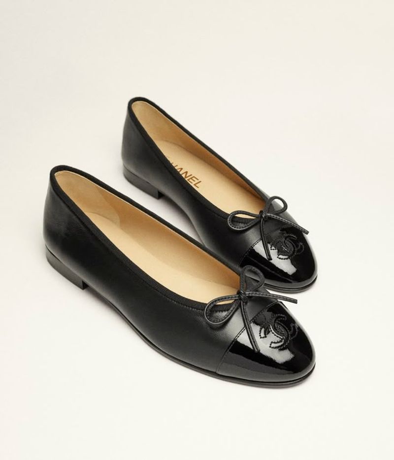 Chanel Lambskin Patent Cap-Toe Ballerina Flats