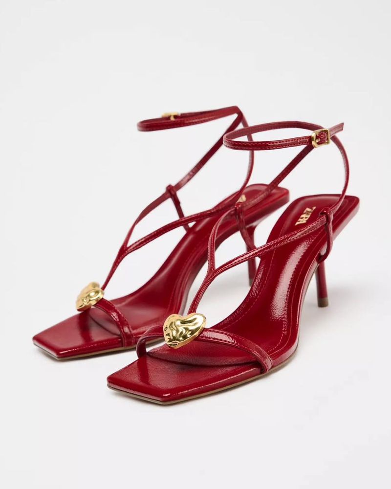 Zara Red Slingback Heels with Gold Detail