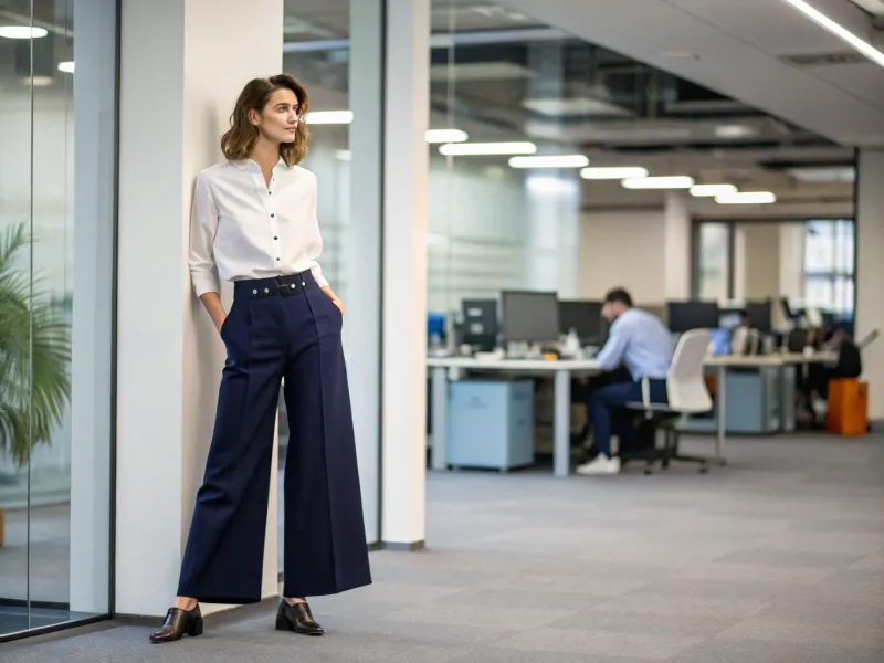 Wide-Leg Trousers + Button-Up + Loafers