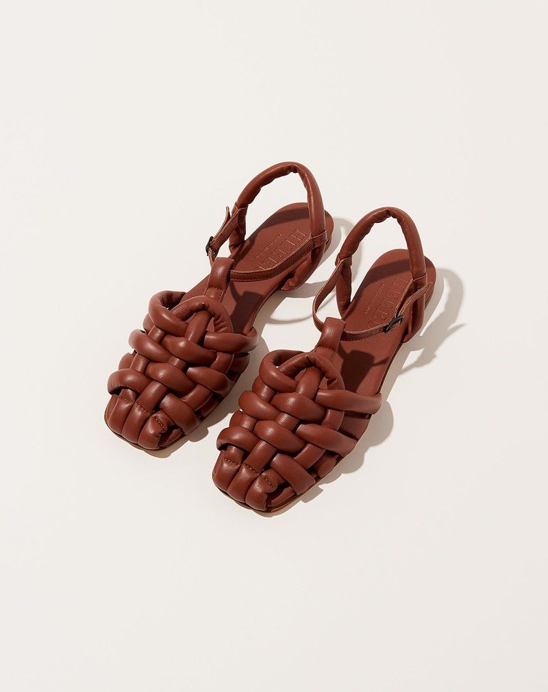 Woven Leather Sandals in Chestnut