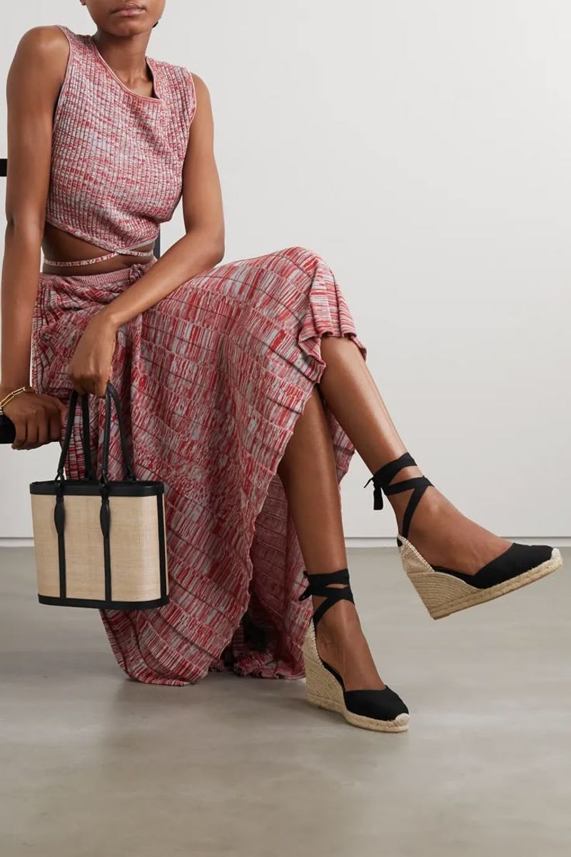 Espadrille Wedges + Woven Tote