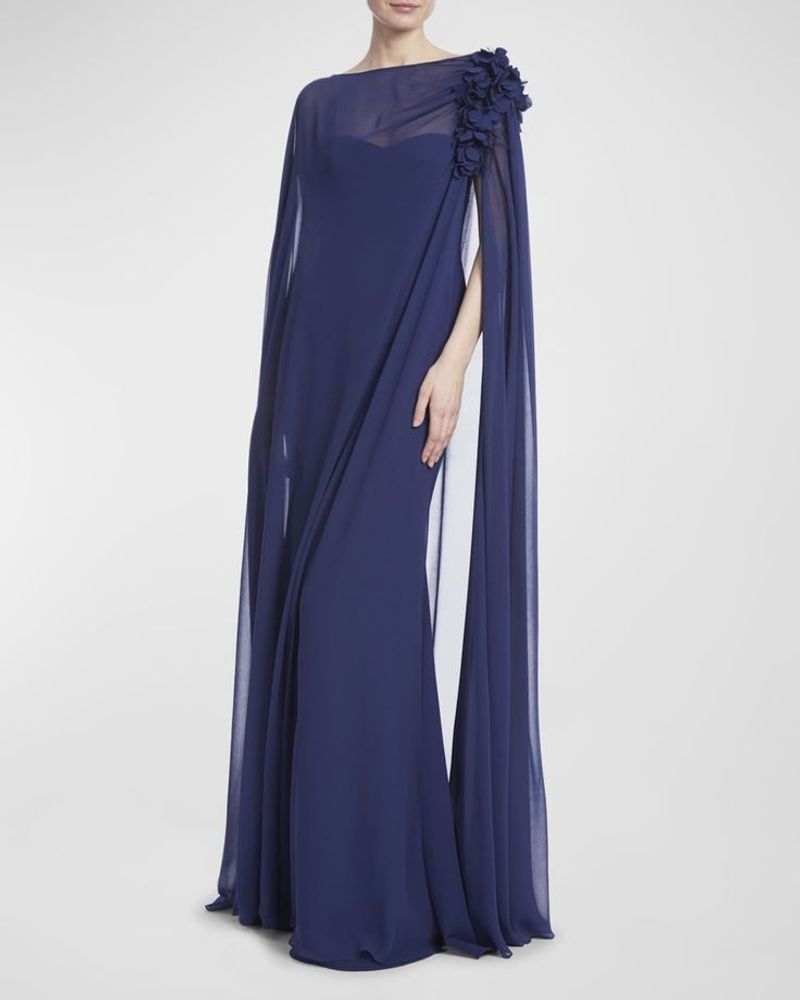 Badgley Mischka Embellished Cape Gown
