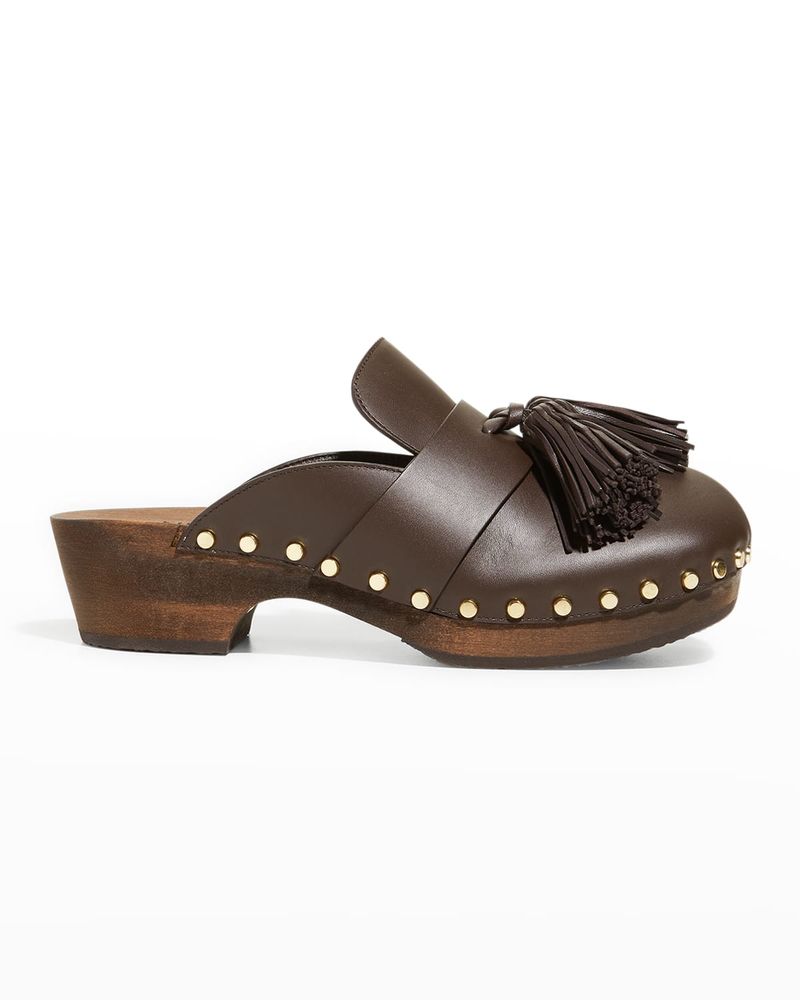 Khaite Oliver Tasseled Studded Leather Clogs