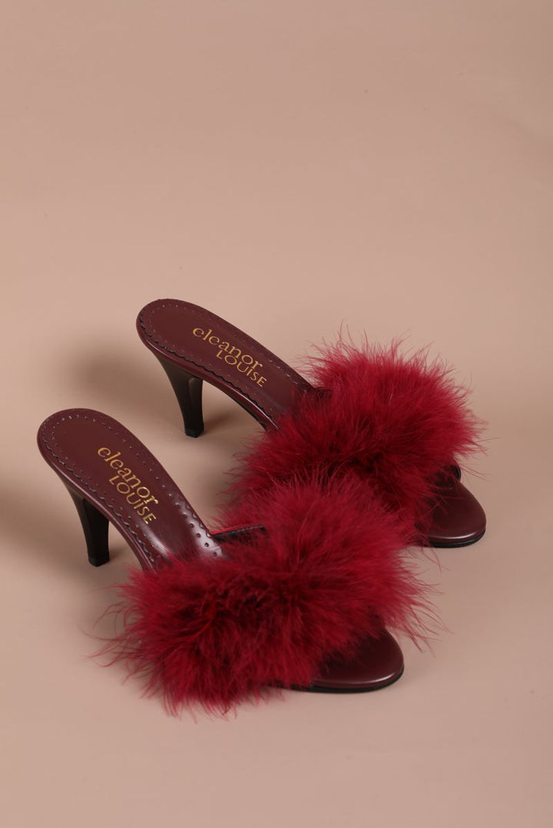 Velvet Heeled Mules with Marabou Feathers