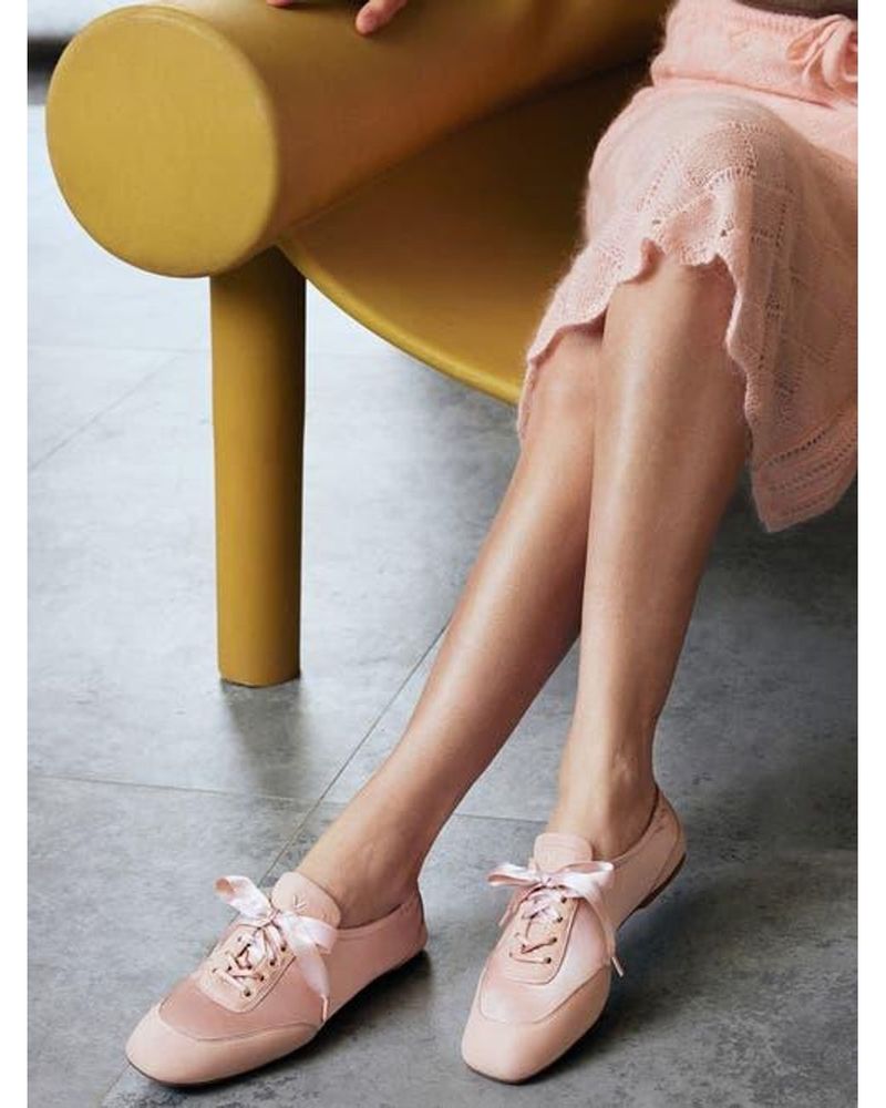 VIVAIA Square-Toe Lace-Up Satin Sneakerinas