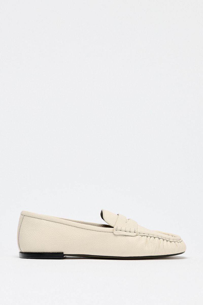 Ruched Leather Loafers – White