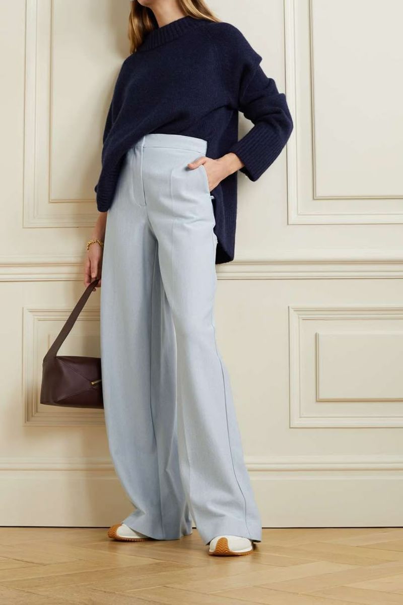 Turtleneck + High-Waisted Trousers + Statement Sneakers