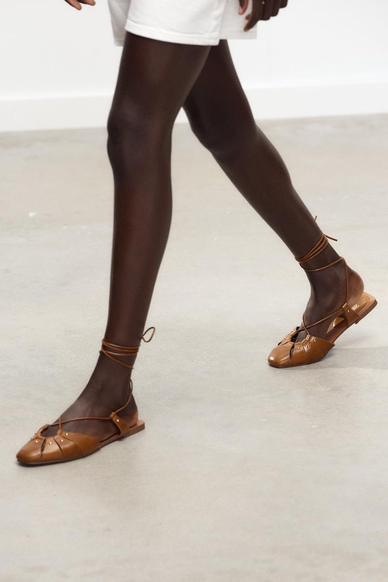 Zara Leather Studded Tie-Up Cage Sandals
