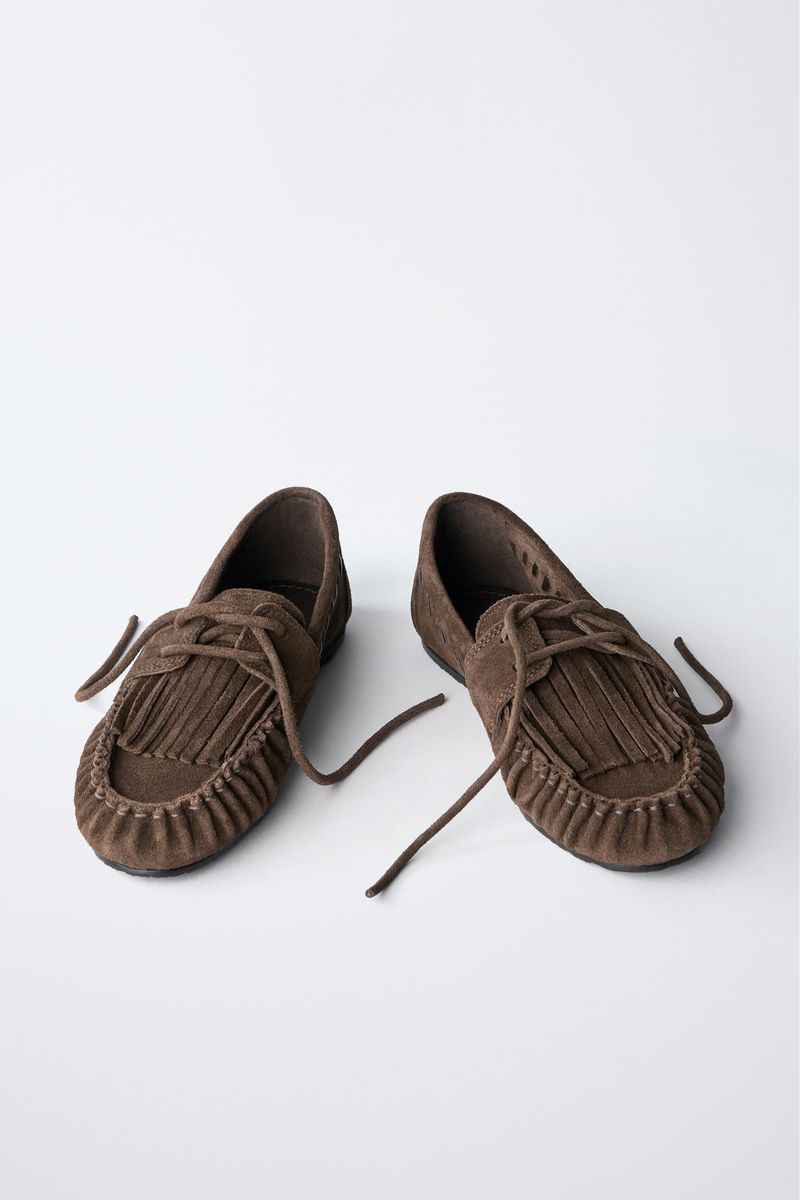Suede Fringe Loafers - ZARA