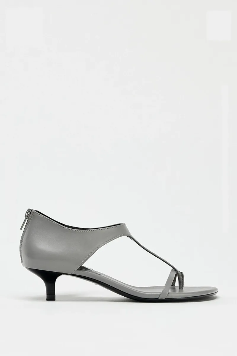 ZARA Leather Kitten Heel Sandals