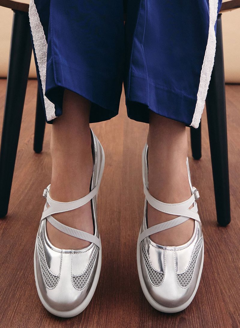 Charles Keith Metallic Mesh Two-Tone Ballet Sneakers