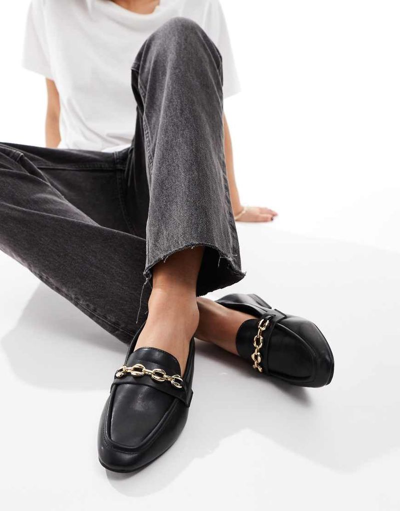 Almond-Toe Loafers with Luxe Chain Detail