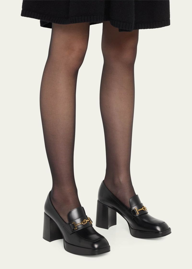 Tod's Leather Block Heel Loafers