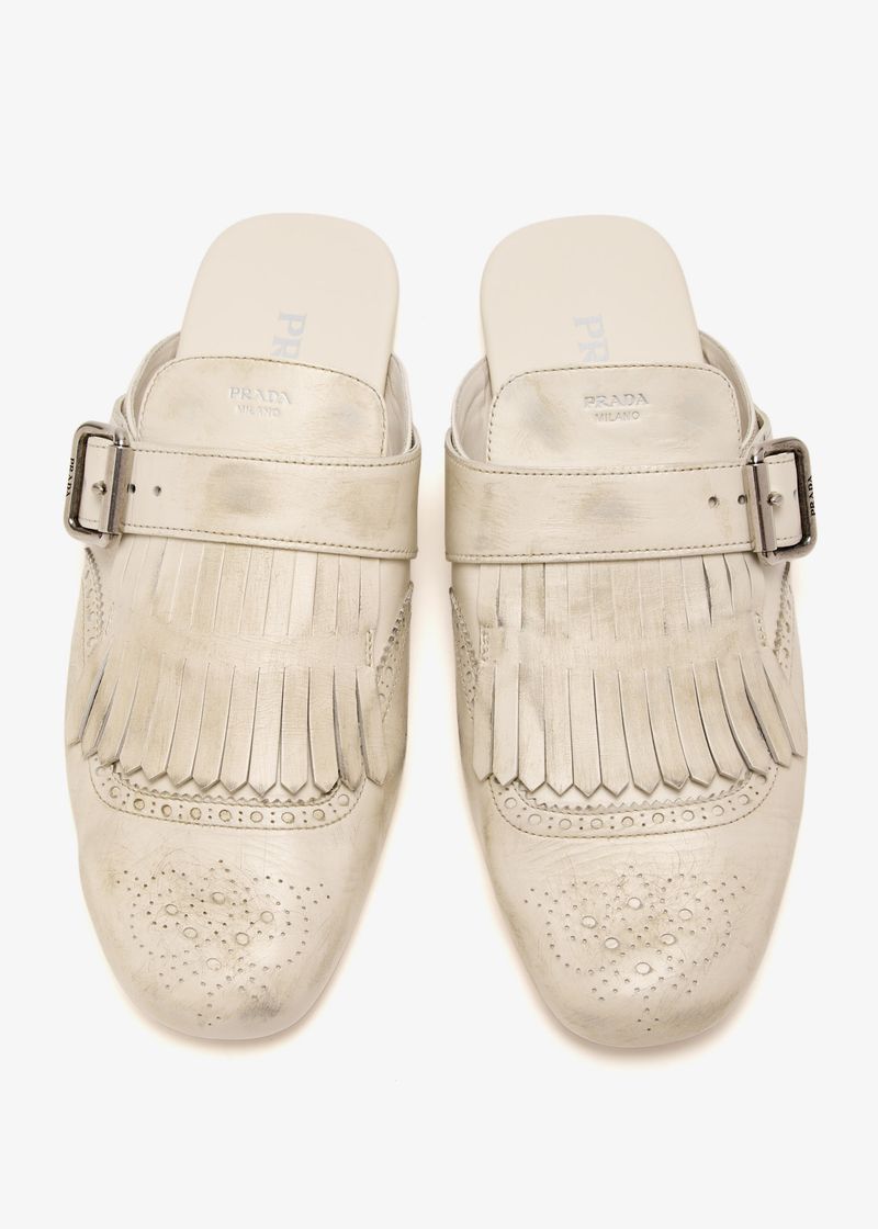 Prada Shuffle Fringed Leather Mules