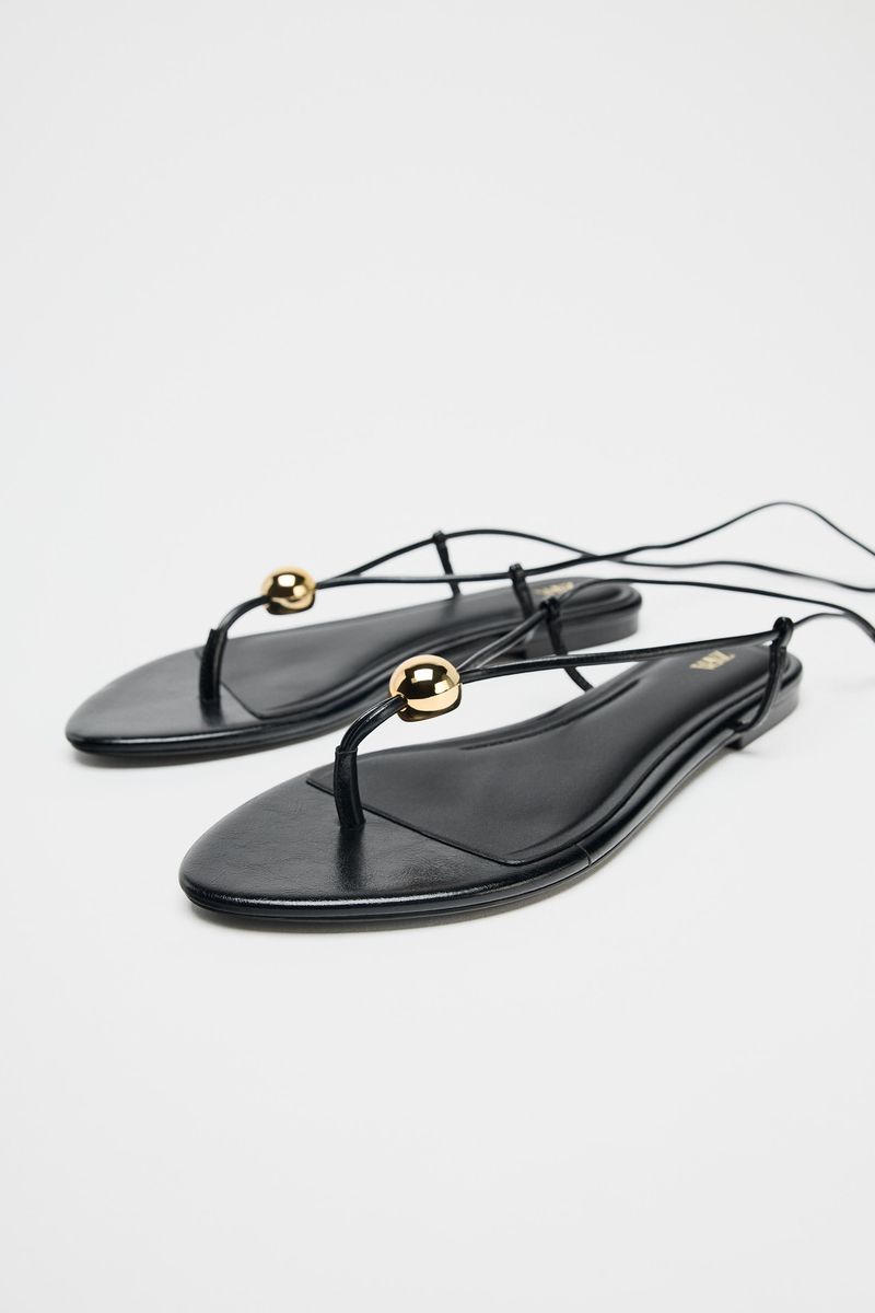 ZARA Flat Sandals With Metallic Appliqué