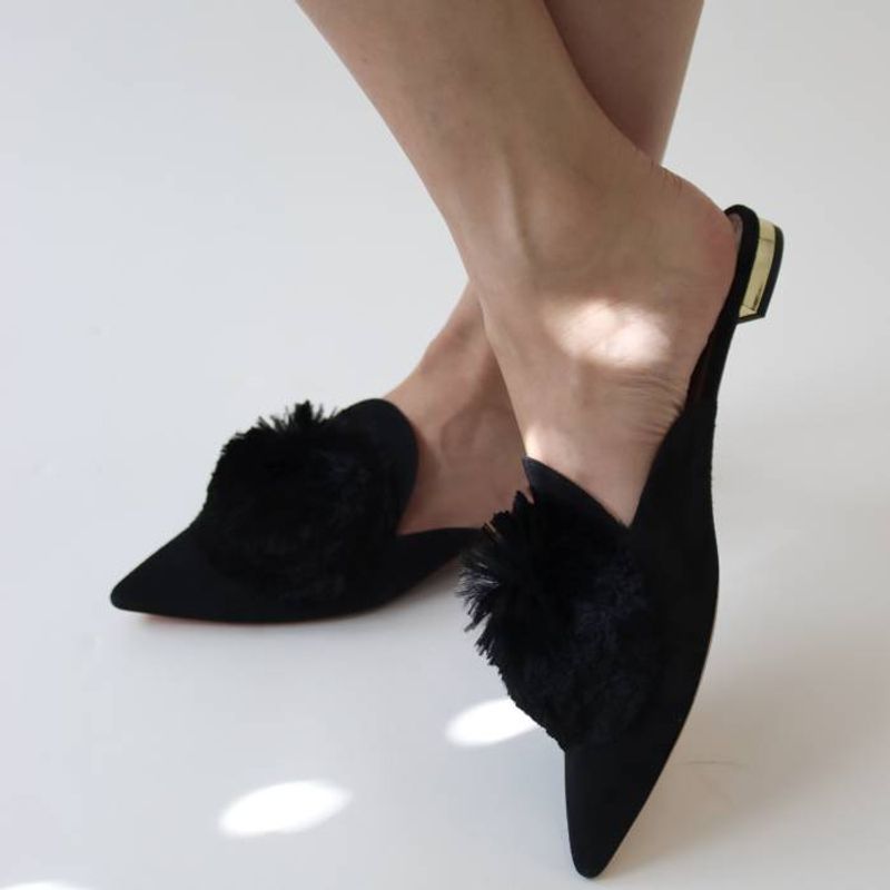 Suede Feather-Tassel Mule