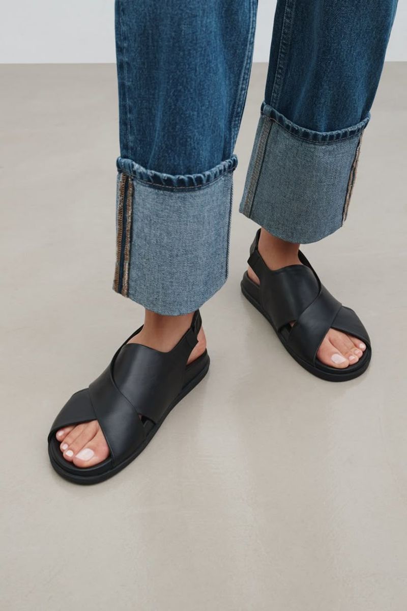Flat Shoes with Wide, Rigid Straps