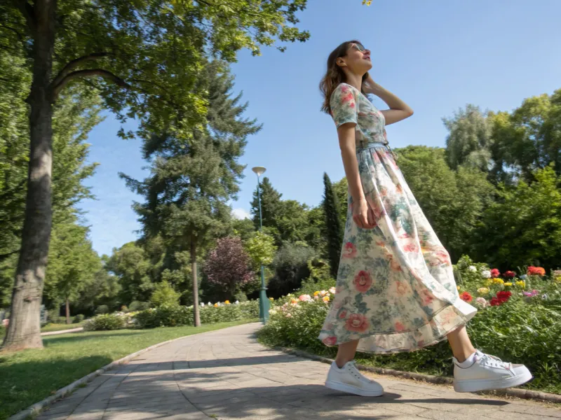 Floral Midi Dress + Platform Canvas Sneakers