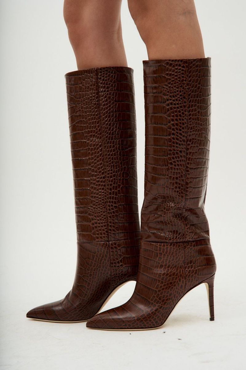 Paris Texas Stiletto Croc-Effect Leather Knee Boots