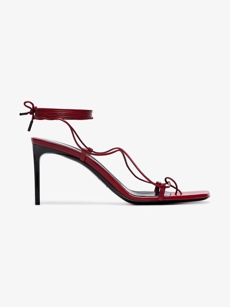 Saint Laurent Red Paris 75 Naked Leather Strappy Sandals