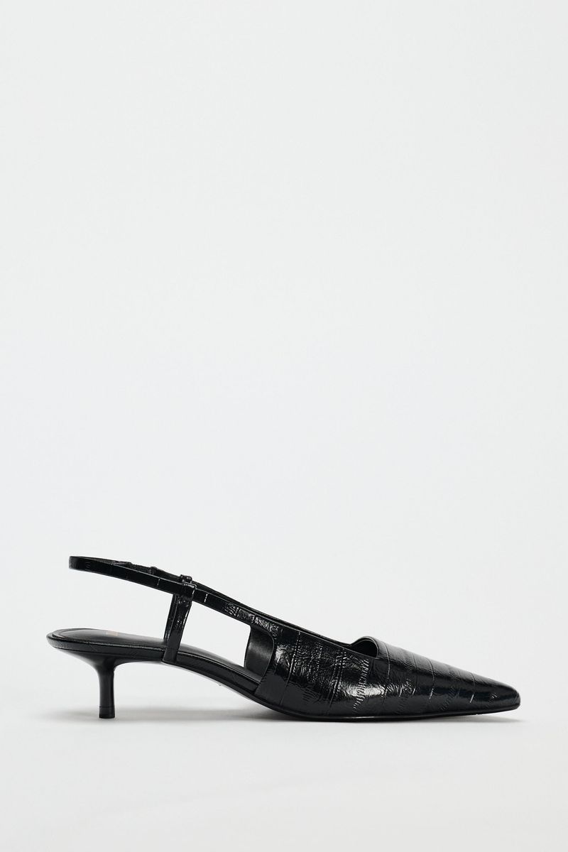 Zara Heeled Slingback Kitten Heel Leather Shoes