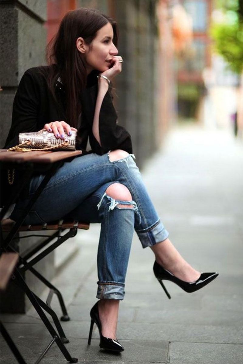 Distressed Jeans + High Heels