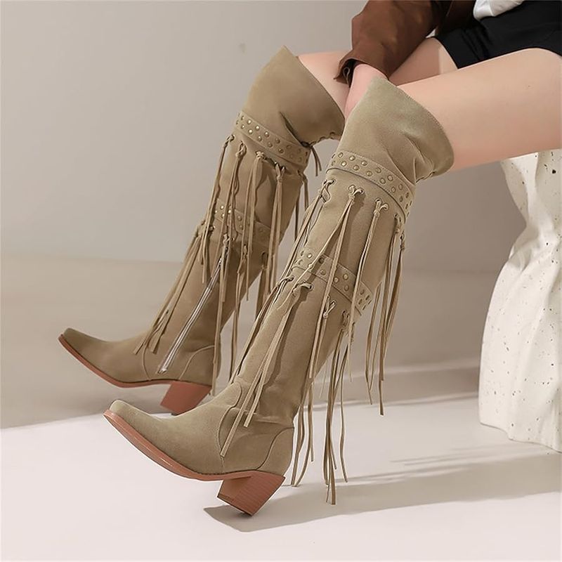 Over-the-Knee Suede Boots with Fringe