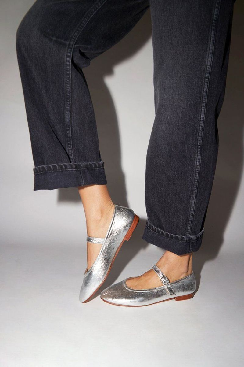 Almond-Toe Flats in Soft Metallic or Matte Leather
