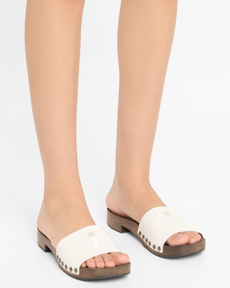 Miu Miu Leather Logo Slide Clogs