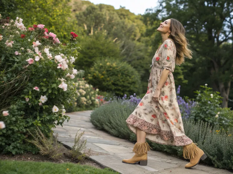 Boho Dress + Suede Ankle Boots