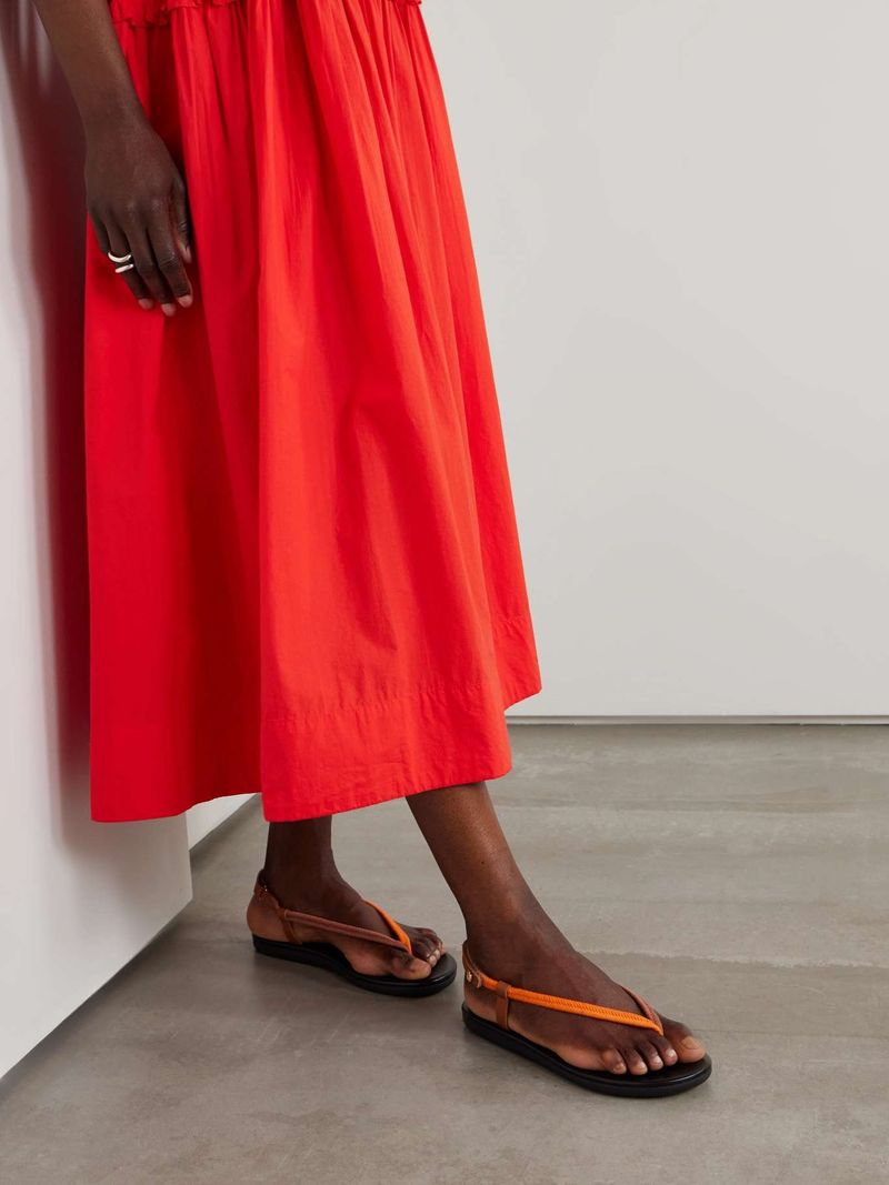 Ancient Greek Sandals Zoi Leather-Trimmed Woven Cord Sandals