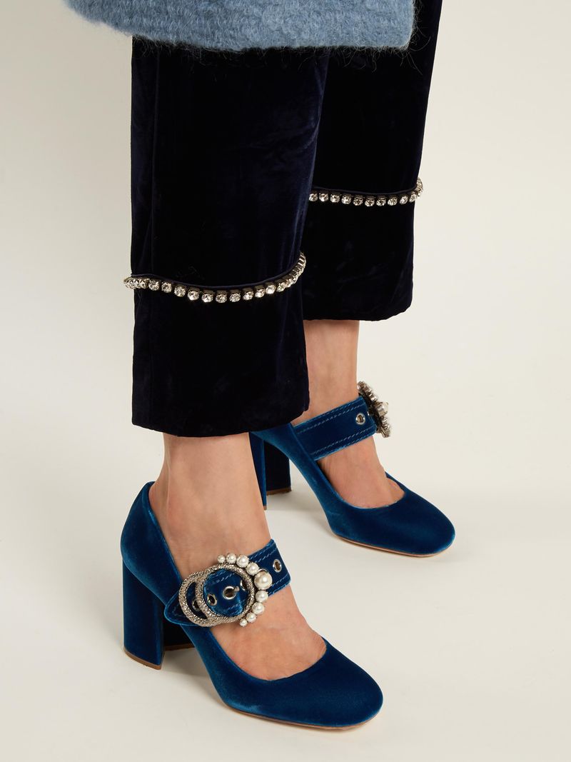 Velvet Block-Heel Mary Janes