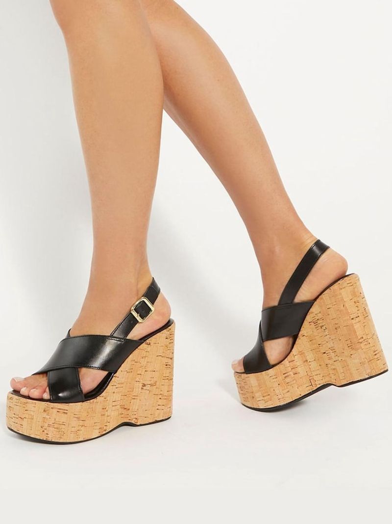 Cork Wedge Heels With Patent Uppers