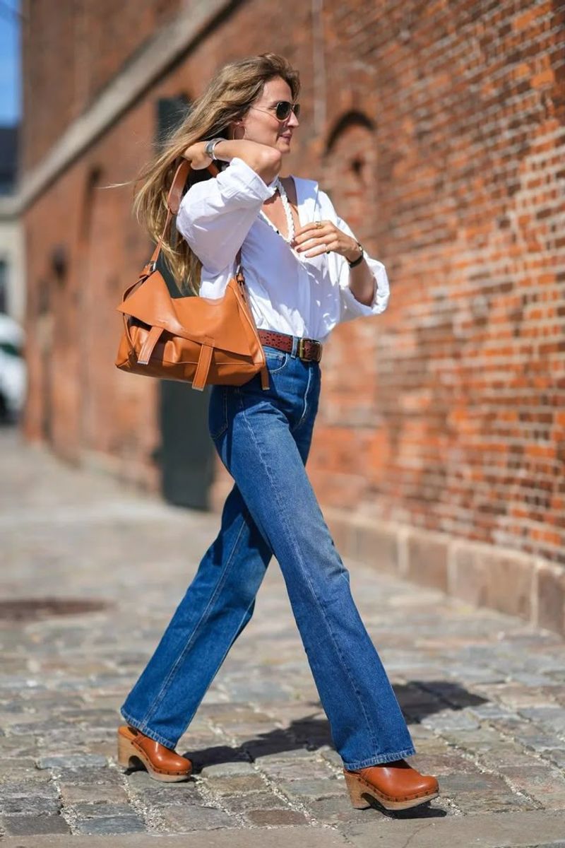 With Wide-Leg Jeans and a Crisp Butteon-Up