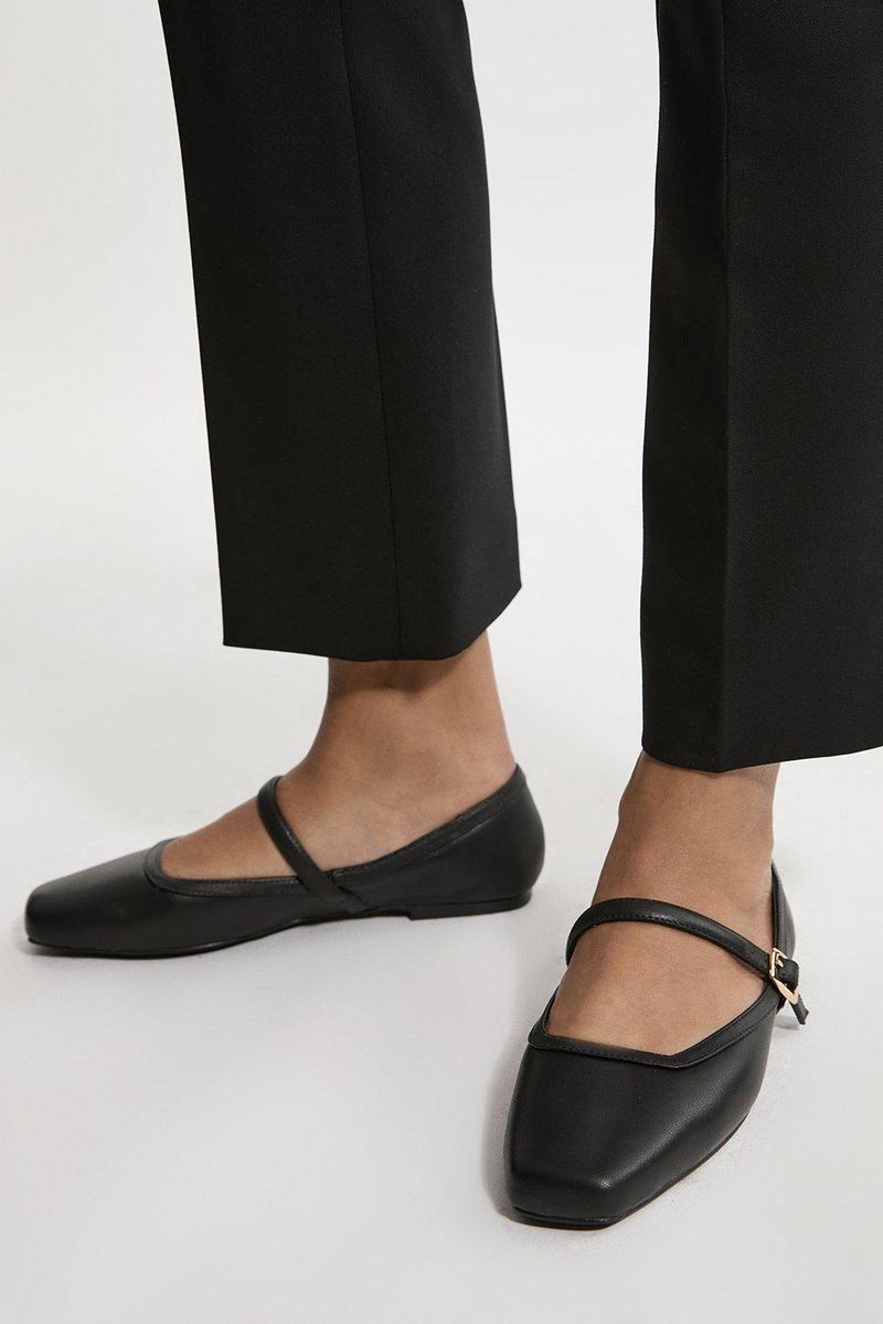 Tailored Trousers + Square-Toe Mary Jane Flats
