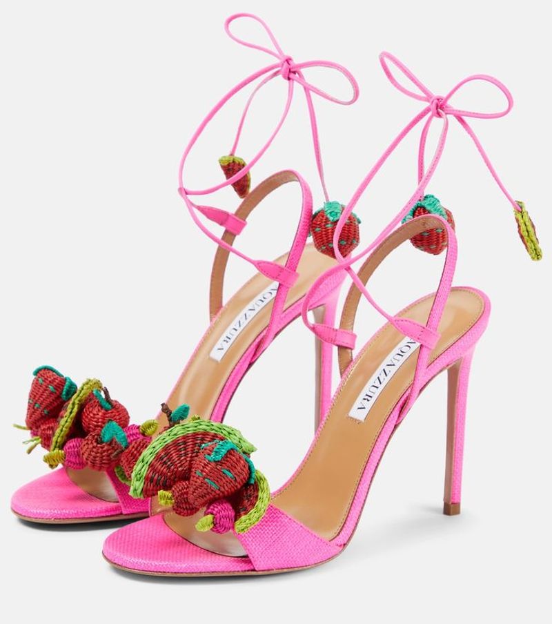 Aquazzura Strawberry Punch Raffia Sandals